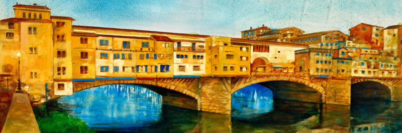Firenze Ponte Vecchio dell'Arno su intonaco effetto affresco 
